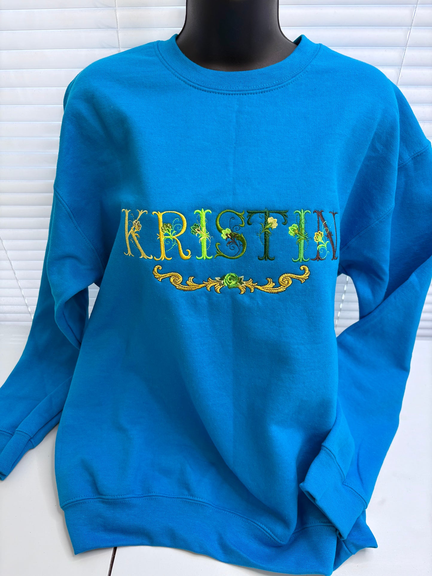 Custom Embroidered Floral Lettering Sweatshirt
